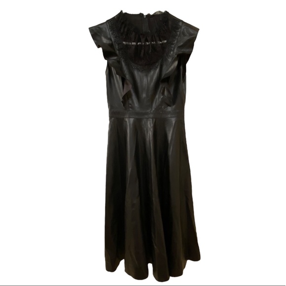 Zara Faux Leather Lace Top Ruffle Sleeve Midi Dress - Picture 6 of 8